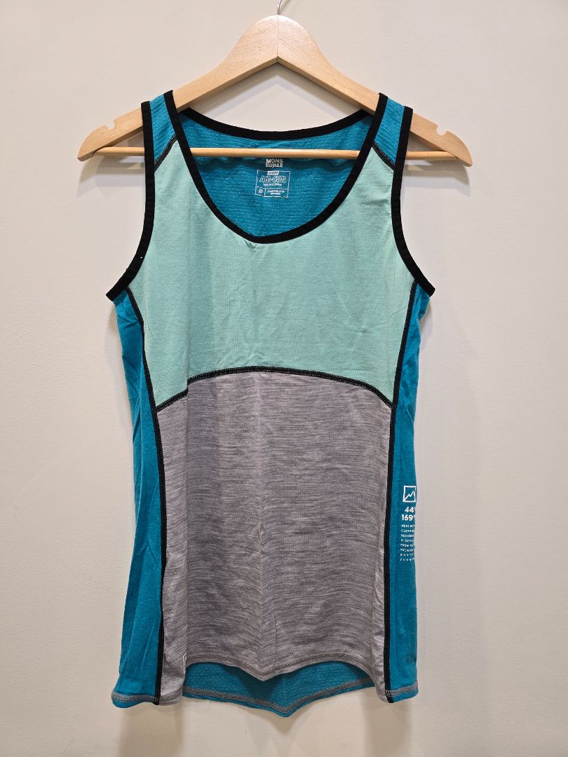 Aqua / Grey / Teal Mons Royale Air-Con Merino Tank, M