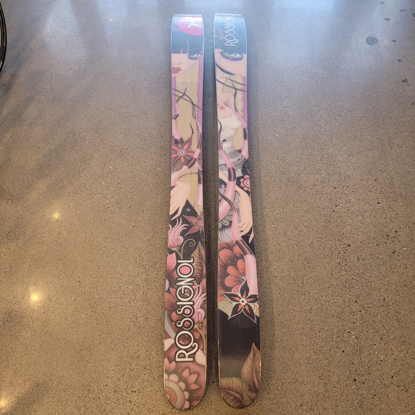 pink / purple floral Rossignol Skis, 178 cm