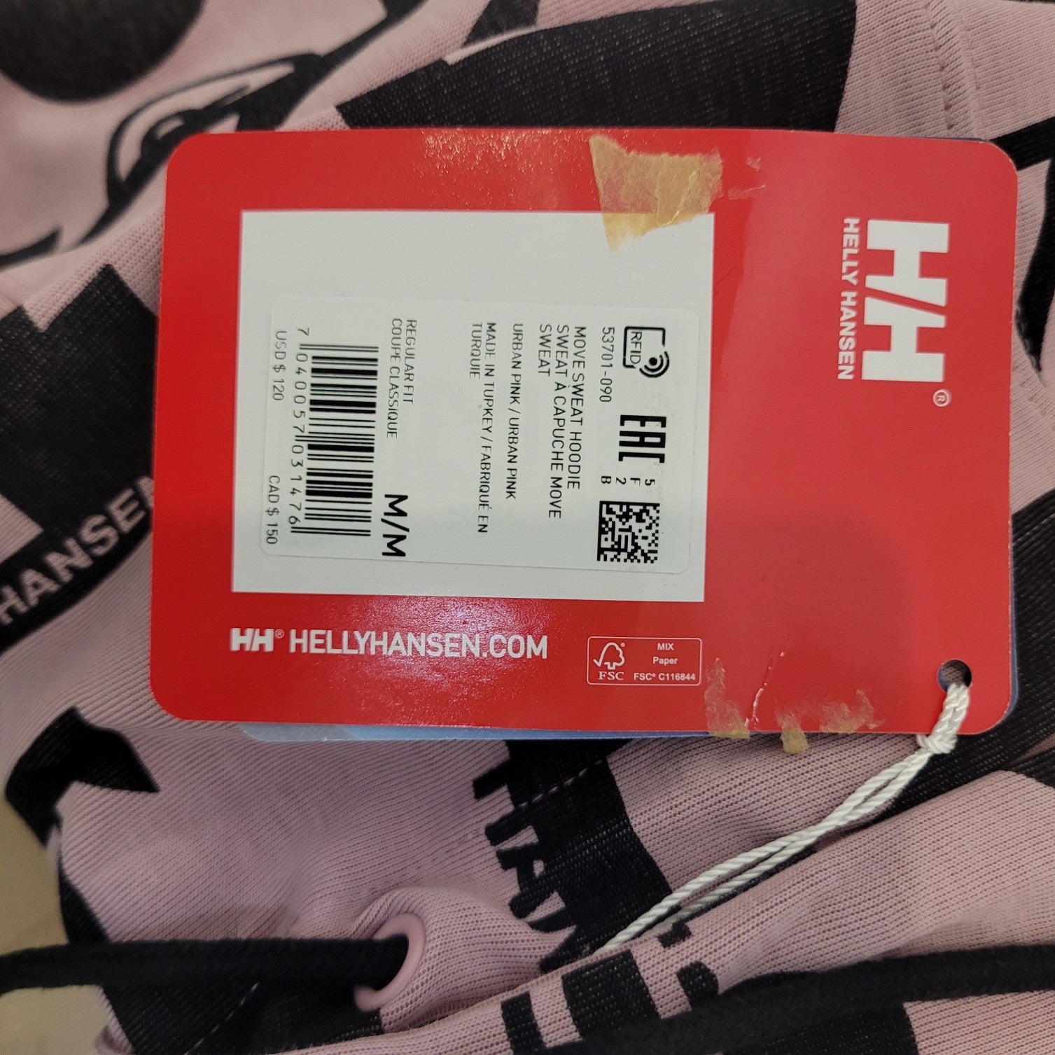 Urban Pink with black print Helly Hansen Move Sweat Hoodie, M / Medium