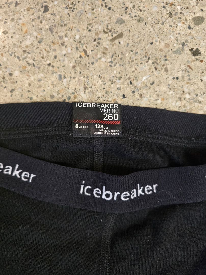 Black Icebreaker Kids merino base layer leggings, 8 years