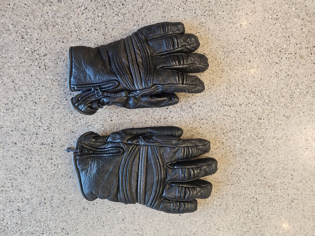 Black  Leather Ski Gloves, XS