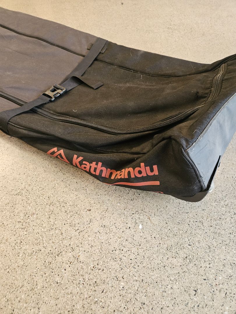 Black Kathmandu Wheeled Ski Bag, Fits skis/snowboard up to 185cm