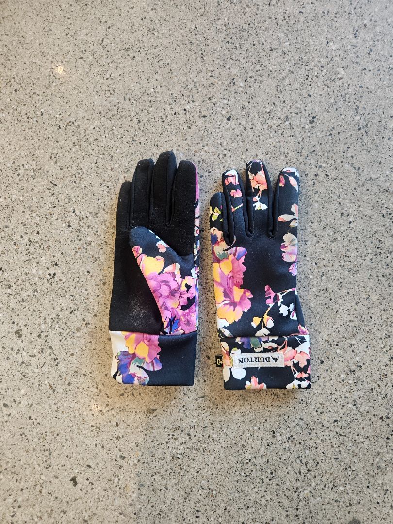 Black Floral Burton Glove Liners, M
