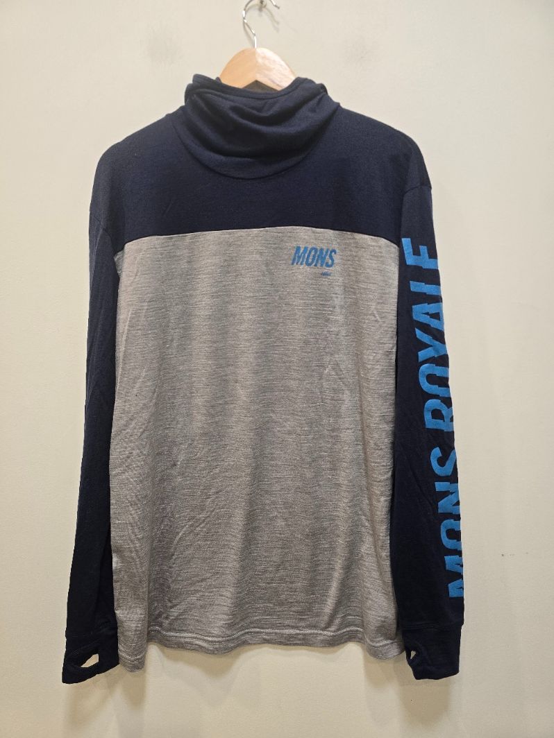 Grey/Blue Mons Royale Men's Long Sleeve Hood, XL