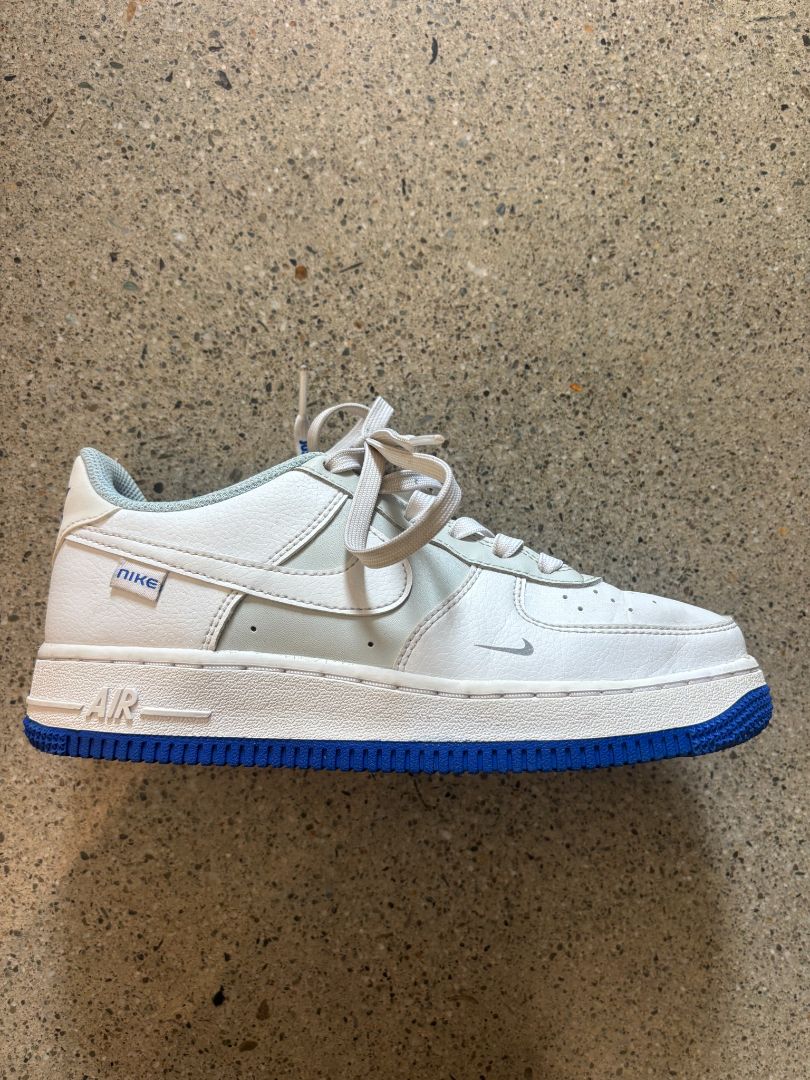 White/Blue Nike Air Force 1, US 5.5Y / EU 38