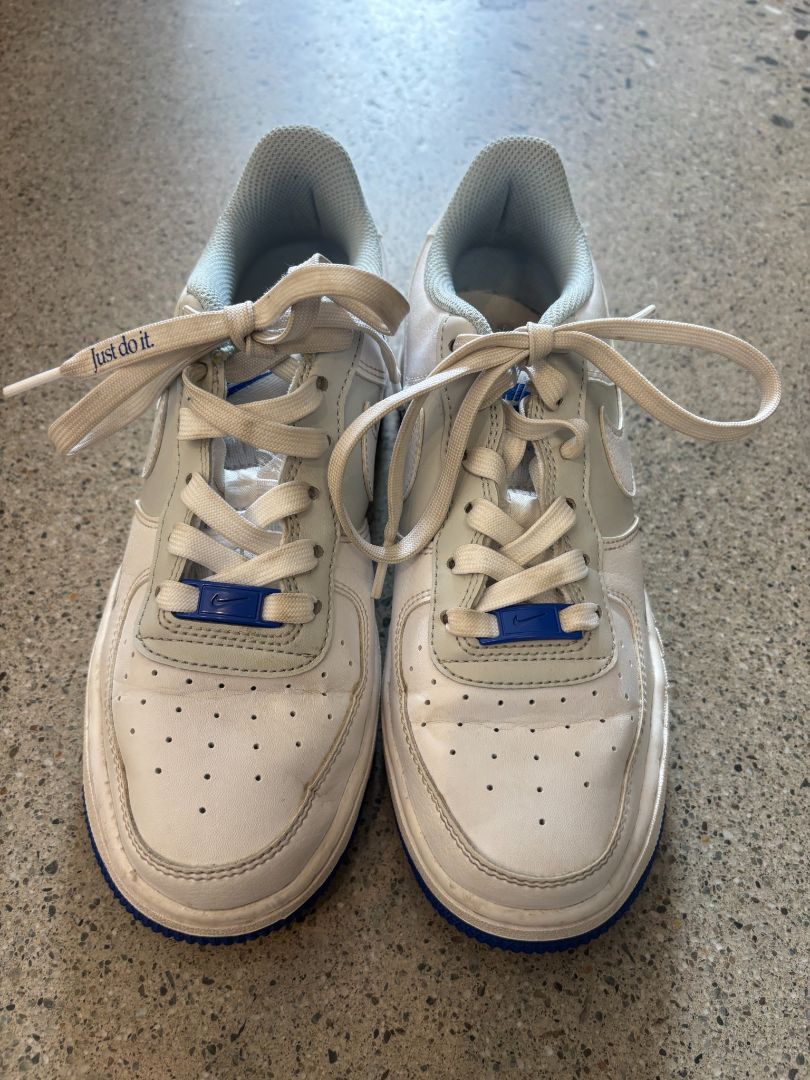 White/Blue Nike Air Force 1, US 5.5Y / EU 38