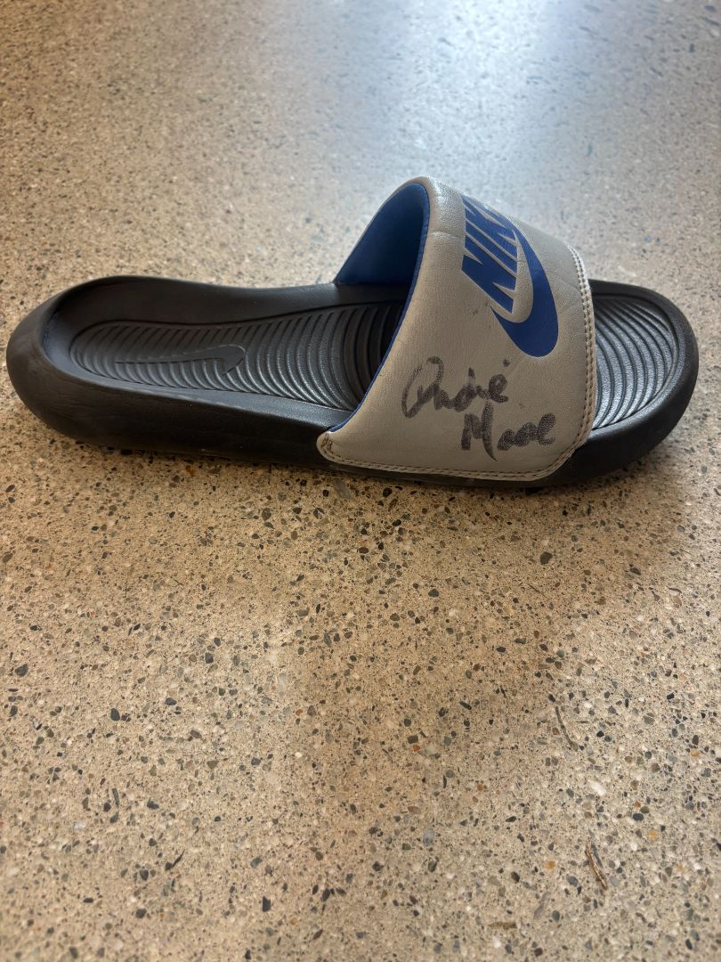 Grey/Black/Blue Nike Benassi Slides, Approx. US 9–10