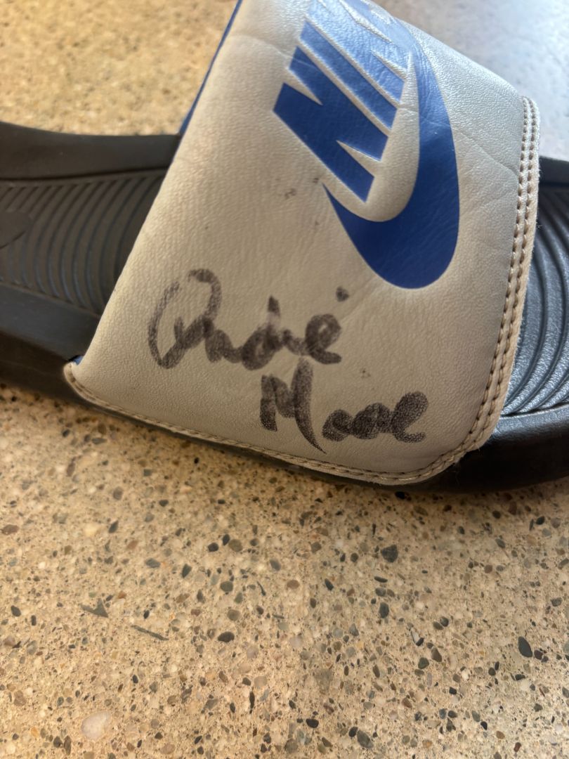 Grey/Black/Blue Nike Benassi Slides, Approx. US 9–10