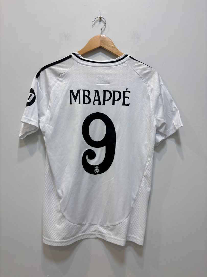 White Adidas Real Madrid Mbappé #9 home jersey, S
