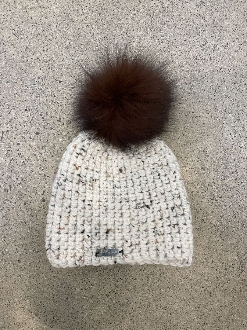 Cream/Brown Mumii Pom-Pom Beanie, One size