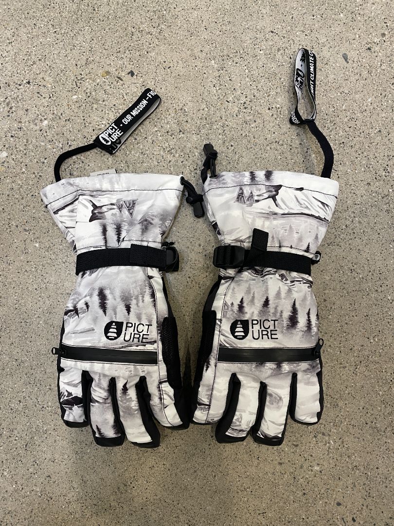White Picture Ski Gloves, 9 / M