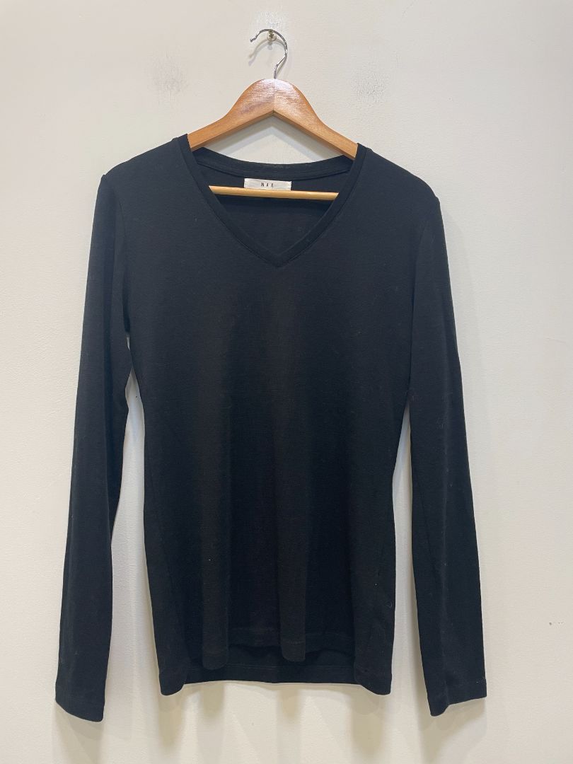 Black Max Merino V-Neck Long Sleeve, XL