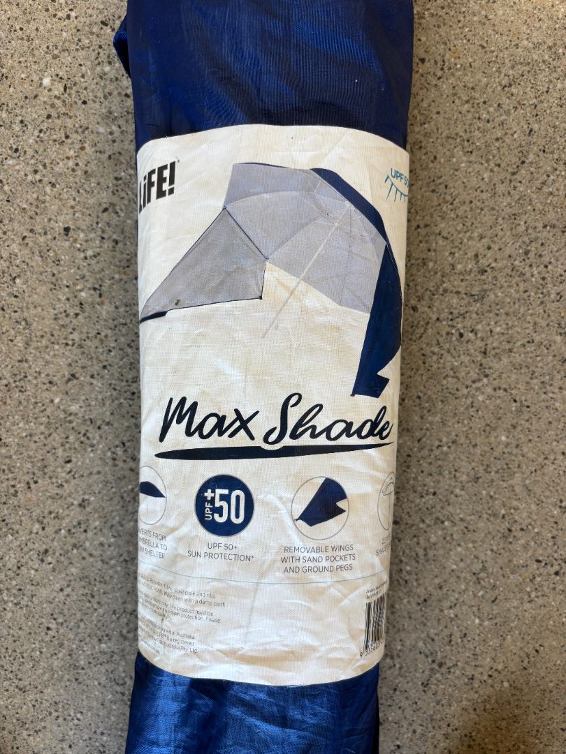 Blue/Silver Max Shade Max Shade UPF 50+ Beach Umbrella, 2m