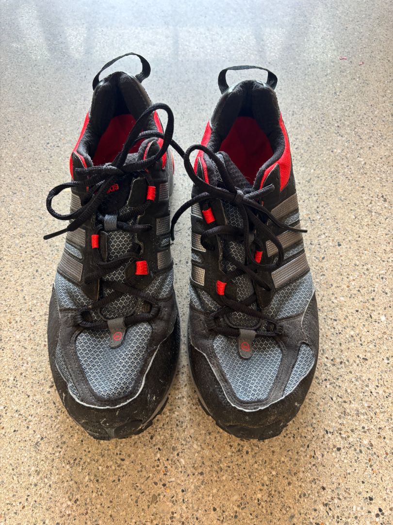 Black/Red Adidas Trail Running Shoes, US 12