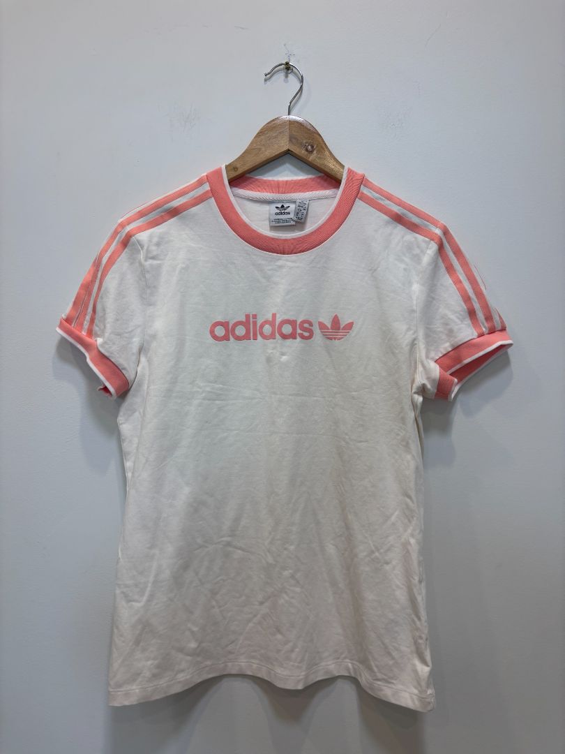 White/Pink Adidas Originals 3-Stripes Retro Tee, Women’s L (16–18)