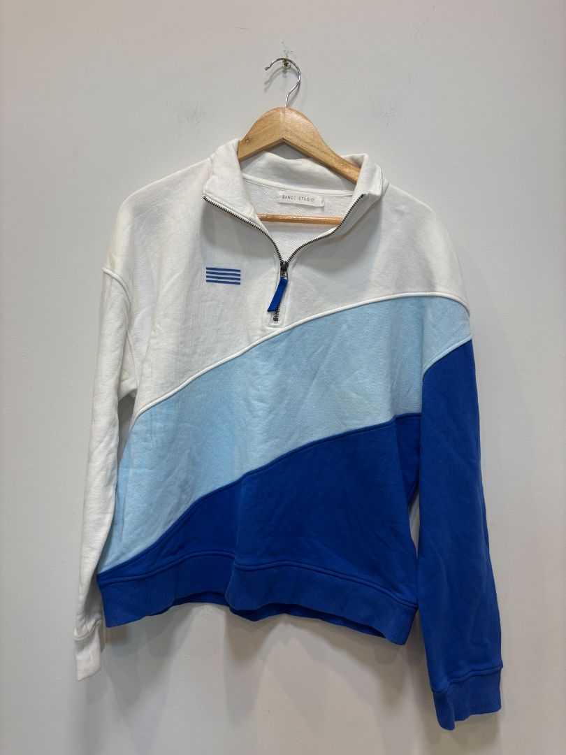 Blue/White Bande Studio Colourblock Quarter-Zip Sweatshirt, Women’s L