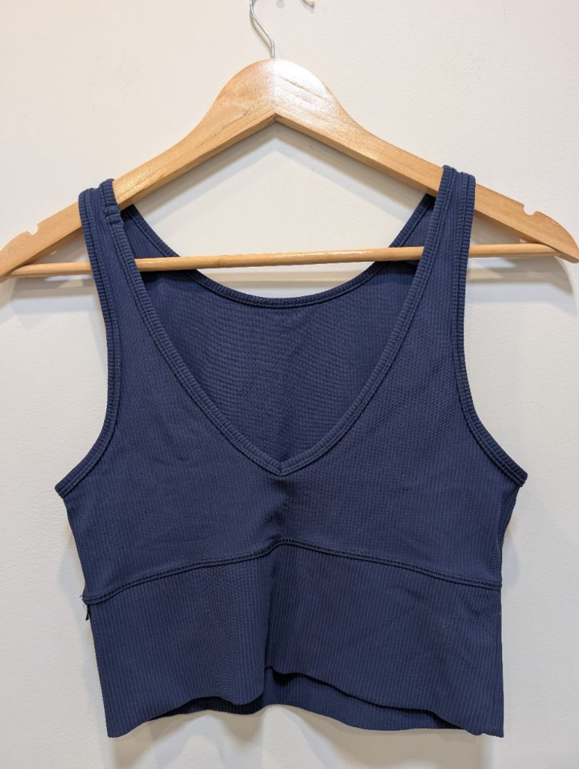 Navy Lululemon Ribbed V-Neck Crop Tank, 6