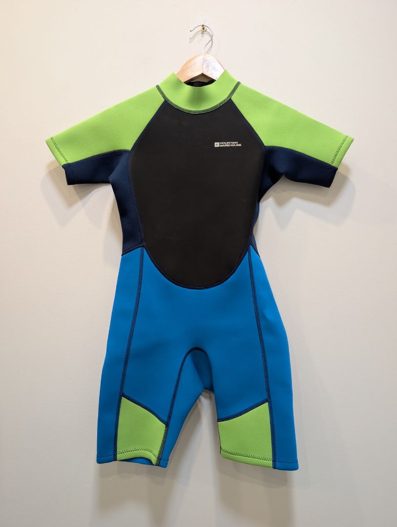 Blue/Green Mountain Warehouse Kids Shorty Wetsuit, 11-12 yrs