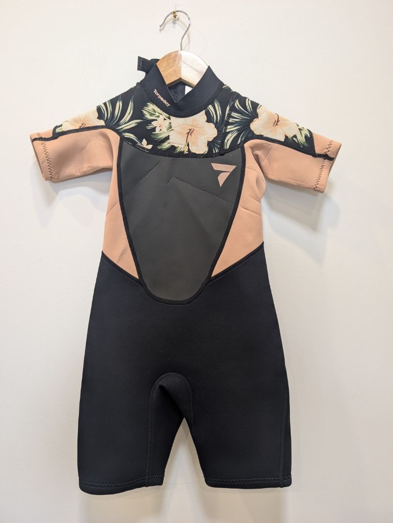 Black/Tan Floral Torpedo7 Shorty Wetsuit, Child 6
