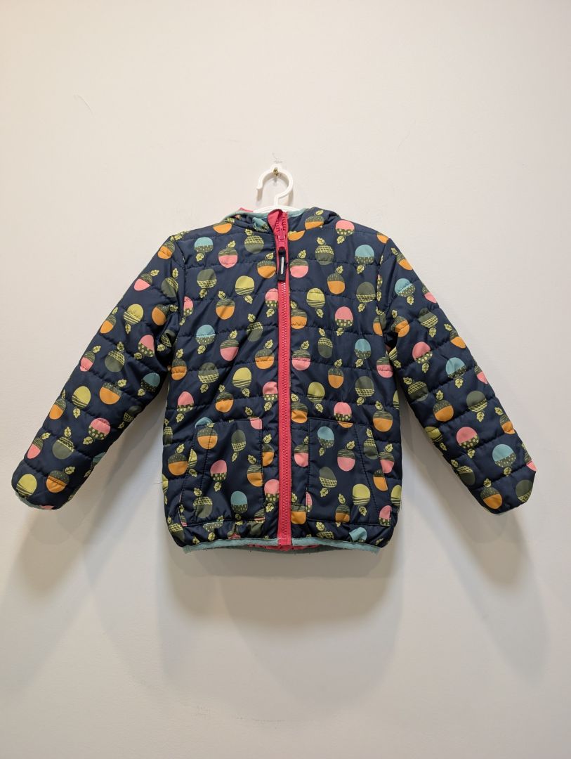 Navy/Coral Frugi Reversible Kids Puffer Jacket, 4-5Y