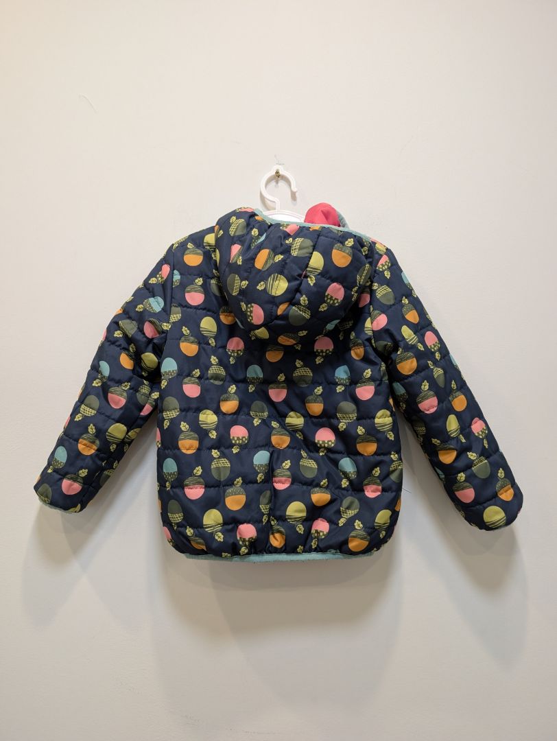 Navy/Coral Frugi Reversible Kids Puffer Jacket, 4-5Y
