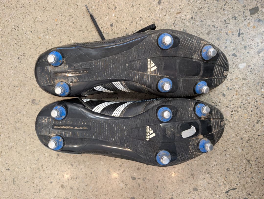 Black / Blue / White Adidas PowerSwerve Rugby Boots, US 9 EU 42/43