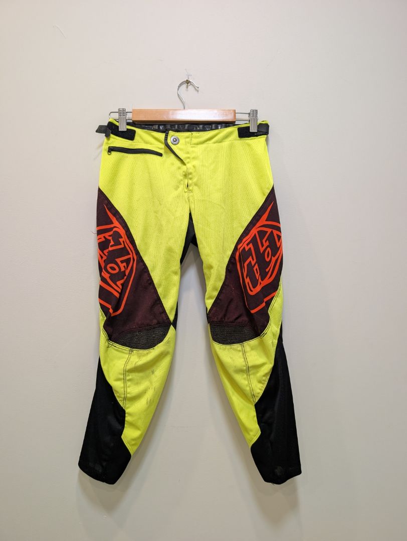 Fluoro Yellow/Black/Red Troy Lee Designs Sprint MTB Pants, Y26 (Youth)