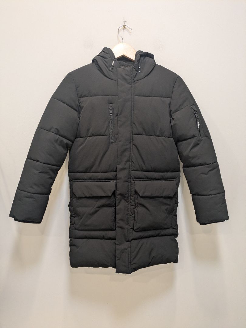 Black Future Long Puffer Jacket, 11-12Y