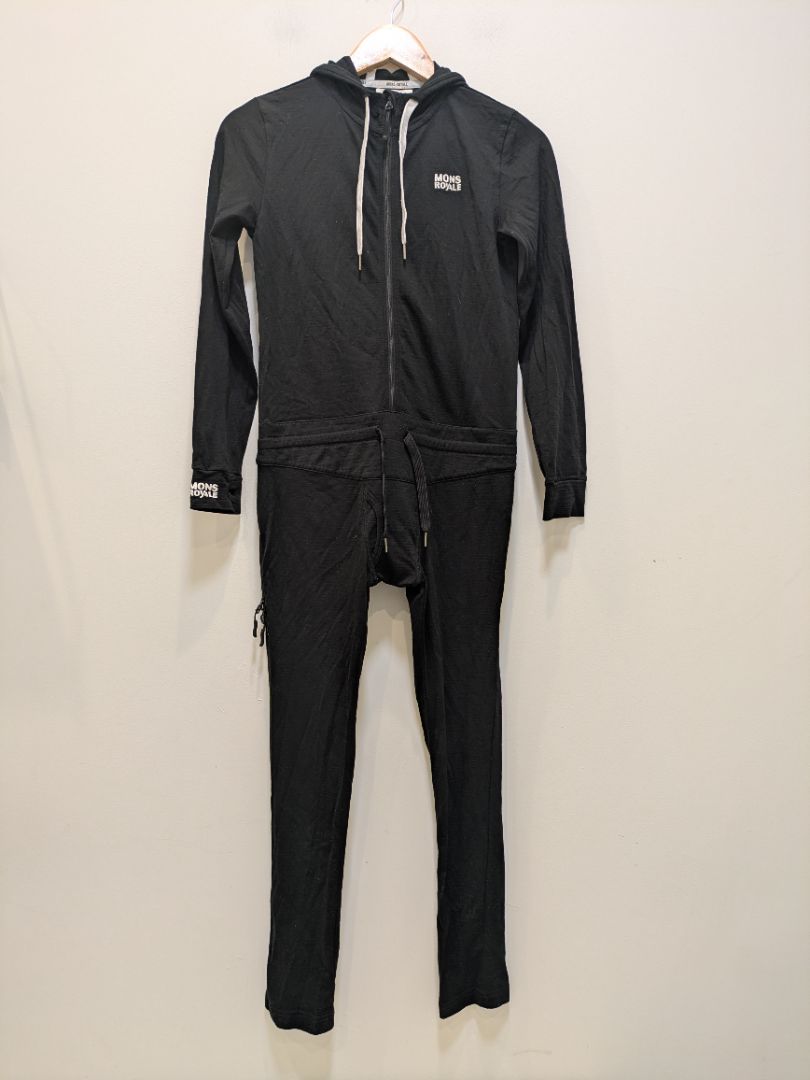 Black Mons Royale Kids Merino Onesie, Kids 10-12