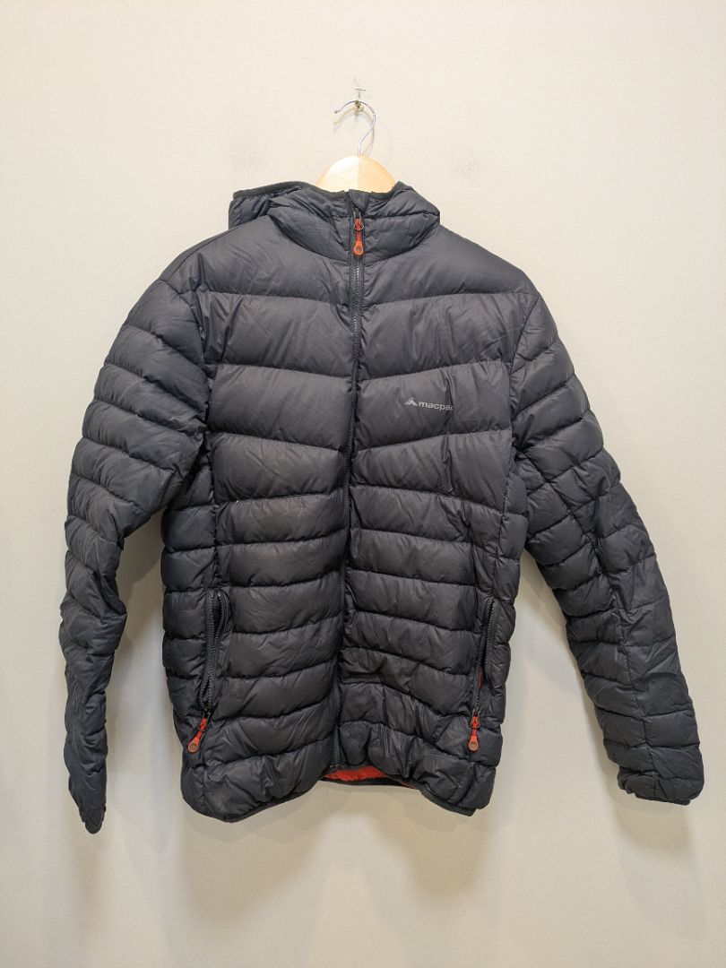 Charcoal Macpac Hooded Down Jacket, M