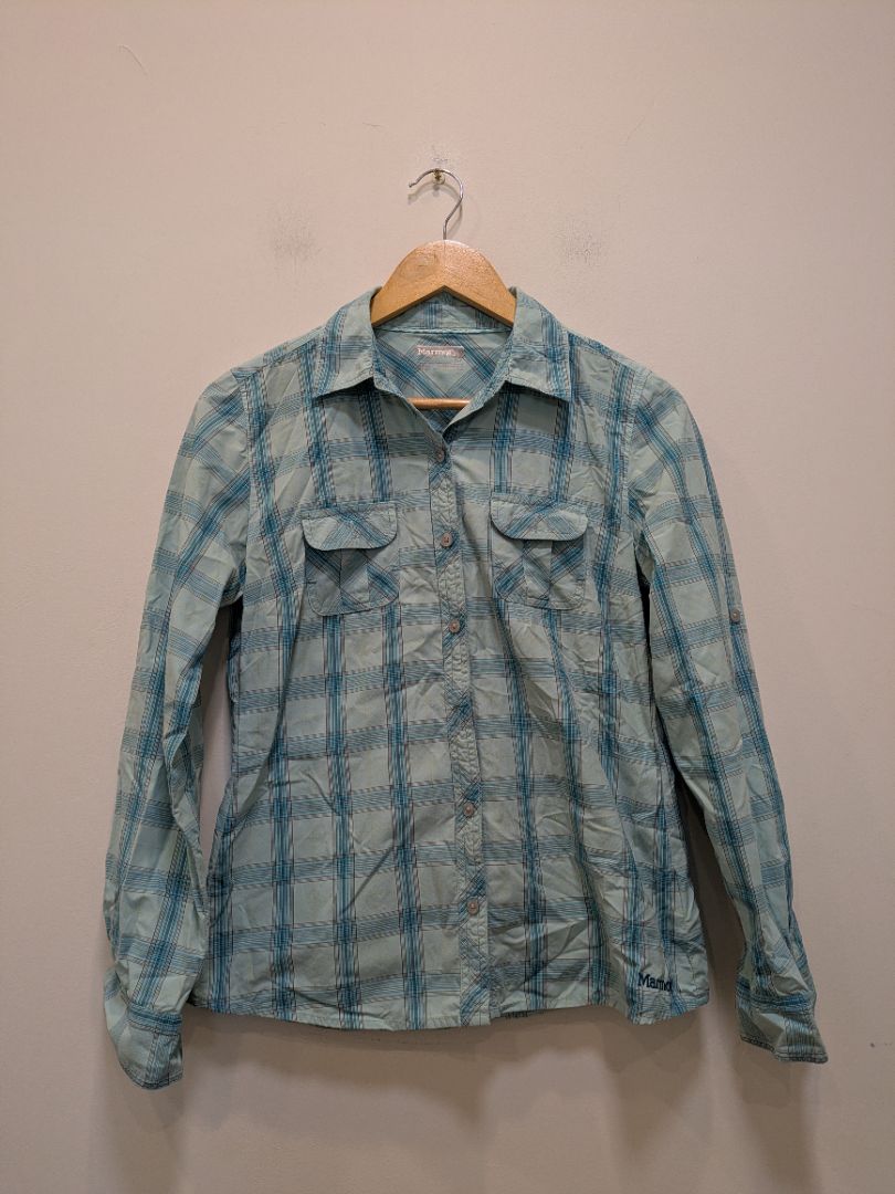 Light Blue Marmot Women's Plaid Hiking Shirt, S