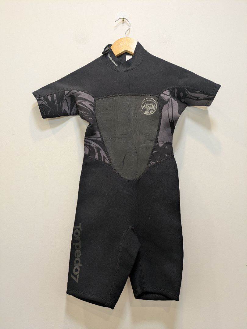 Black Torpedo7 Kids 2/2 mm Spring Wetsuit, 8-10