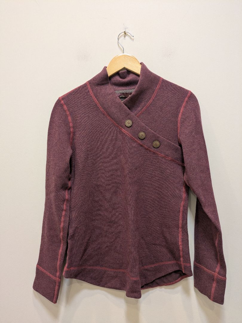 Burgundy prAna Asymmetric Button Pullover, M