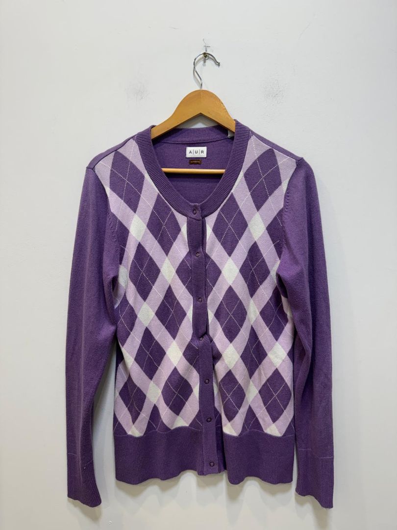 Purple Aur Argyle cardigan, Womens XL