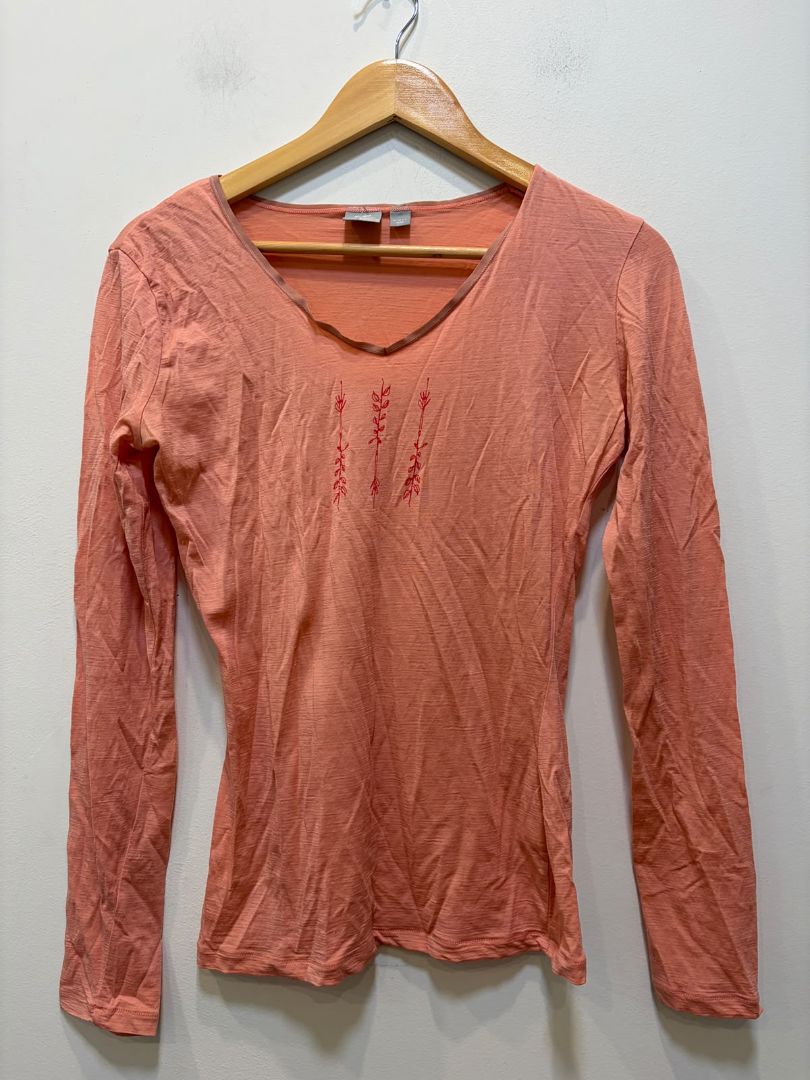Coral Icebreaker Merino V-Neck Long-Sleeve Top, M